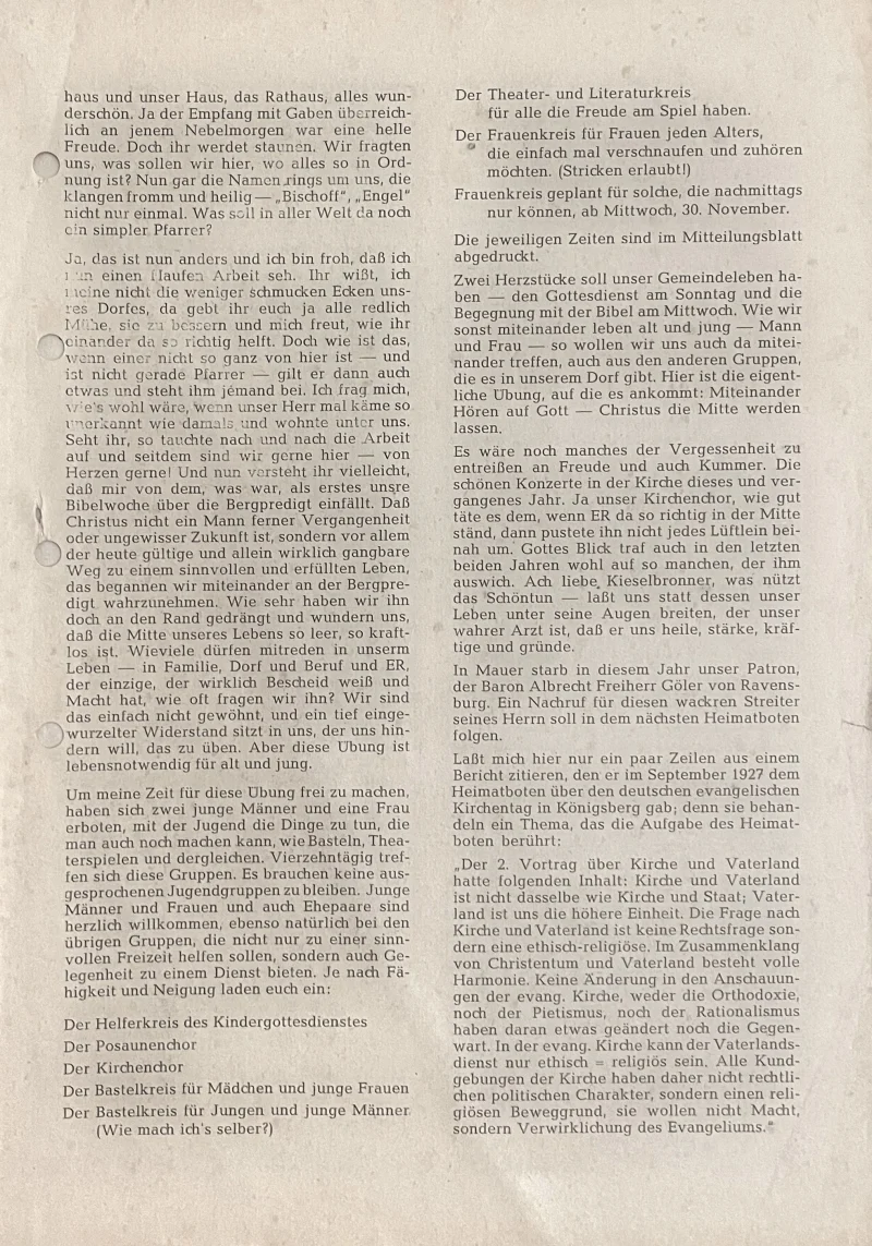 Seite aus dem Heimatboten vom November 1966 mit Text.